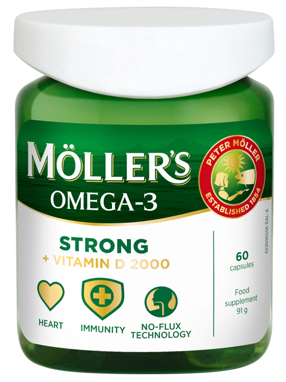 Moller's Strong + D vitamin 2000 IU, 60 kapsulas | internetaptieka.lv
