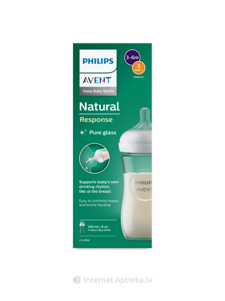 Philips Avent Natural Response klaasist lutipudel 240 ml,, 1m+ | internetaptieka.lv