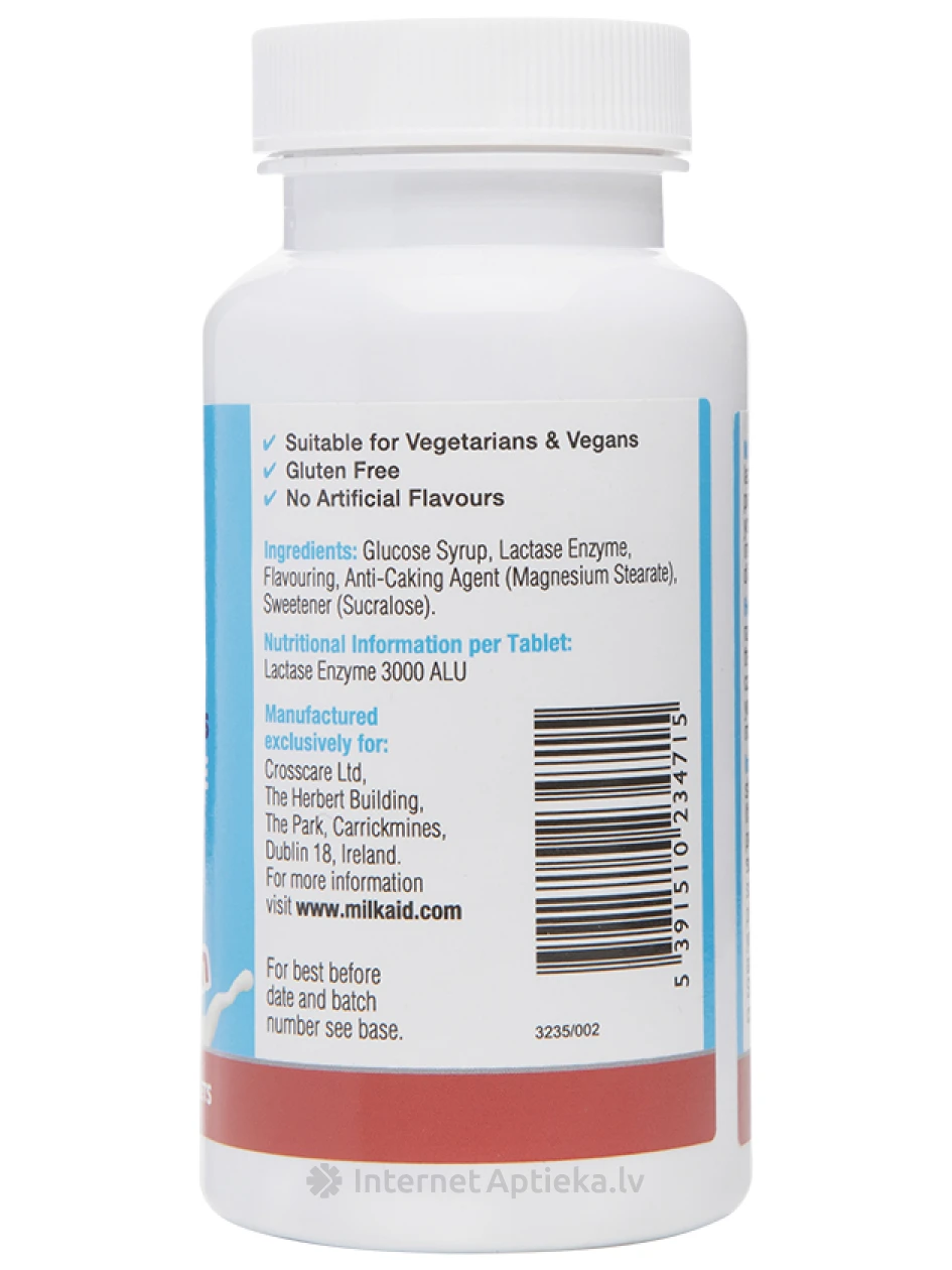 Milkaid Фермент лактазы со вкусом малины, 120 жевательных таблеток | internetaptieka.lv