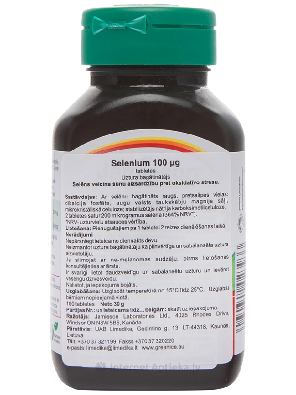 Jamieson Seleenium seleen 100 mcg, 100 tabletti | internetaptieka.lv