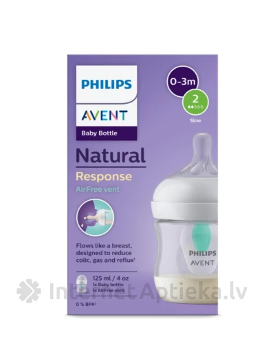 Philips Avent Baby koolikutevastane pudel AirFree klapiga 0-3 m, 125 ml | internetaptieka.lv