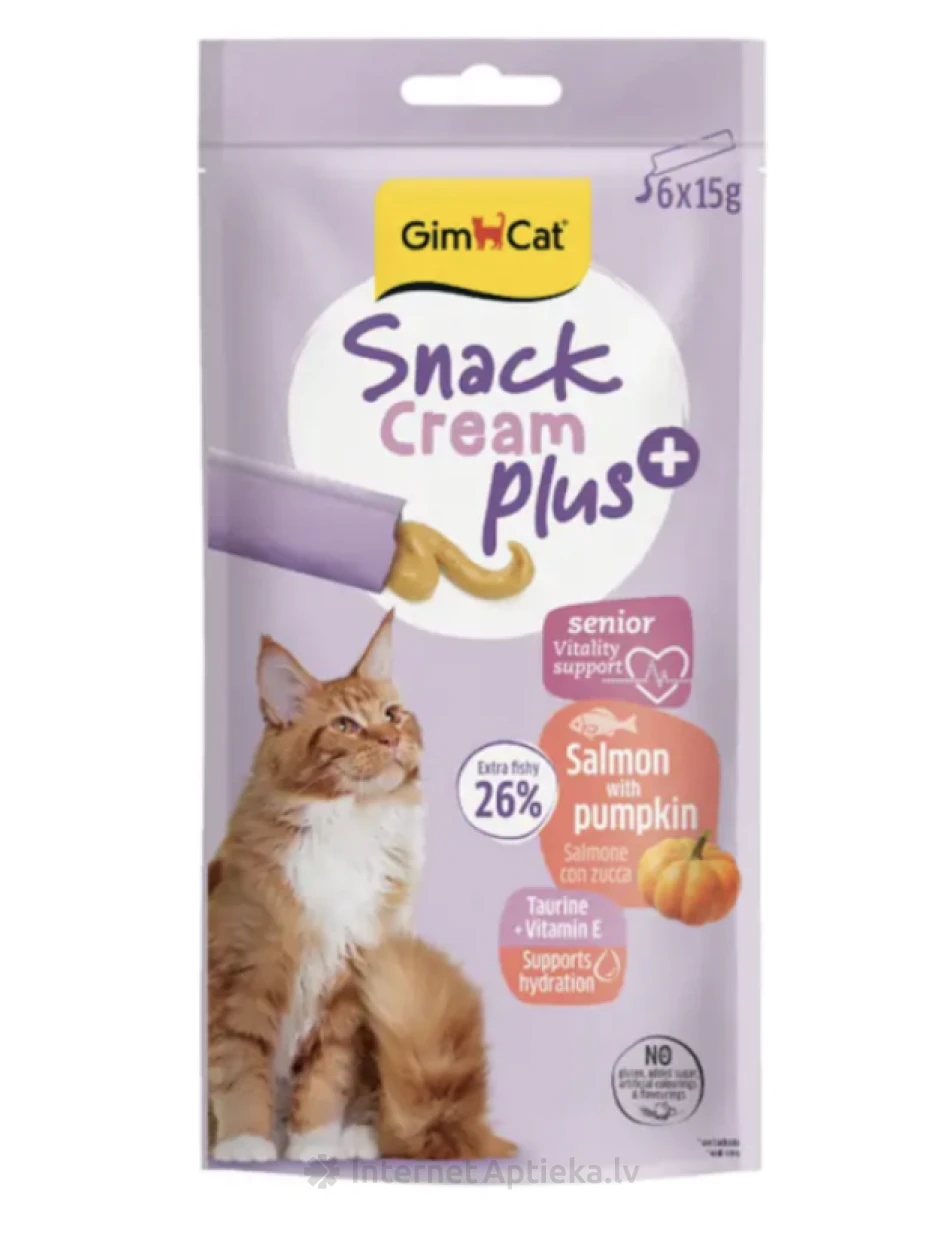 GimCat SNACK CREAM + SALMON & PUMPKIN (SENIOR) Лакомства для кошек, 6*15 g | internetaptieka.lv