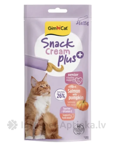 GimCat SNACK CREAM + SALMON & PUMPKIN (SENIOR) Лакомства для кошек, 6*15 g | internetaptieka.lv