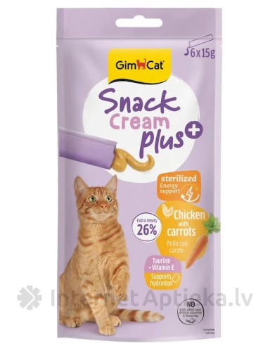 GimCat SNACK CREAM + CHICKEN & CARROT (STERILISED) Лакомство для кошек, 6 *15 g | internetaptieka.lv