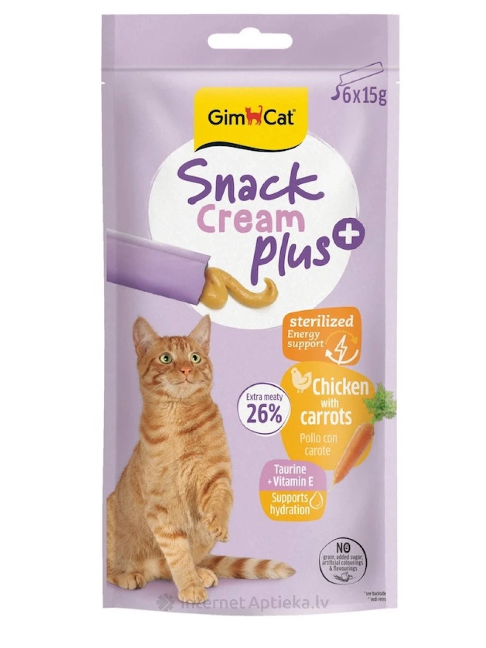 GimCat SNACK CREAM + CHICKEN & CARROT (STERILISED) Лакомство для кошек, 6 *15 g | internetaptieka.lv