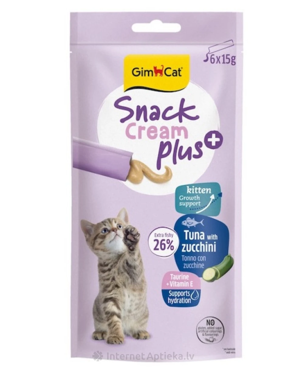 GimCat SNACK CREAM plus+ Kitten TUNA & ZUCCHINI Лакомство для котят, 6*15 g | internetaptieka.lv
