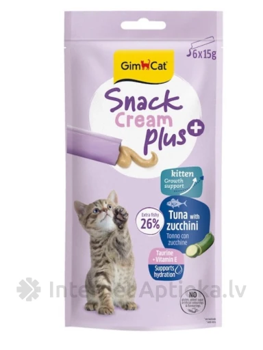 GimCat SNACK CREAM plus+ Kitten TUNA & ZUCCHINI Лакомство для котят, 6*15 g | internetaptieka.lv