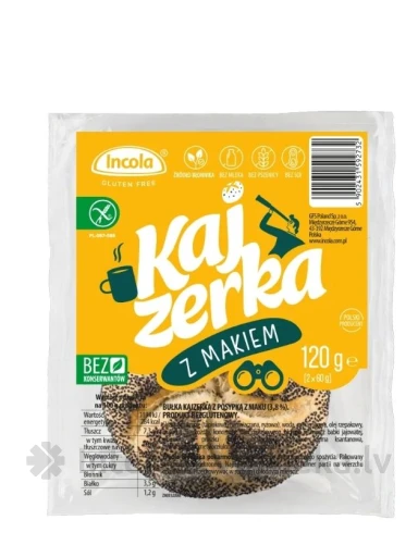 Incola bezglutēna kaiser roll ar magoņu sēklām, 2x60 g | internetaptieka.lv