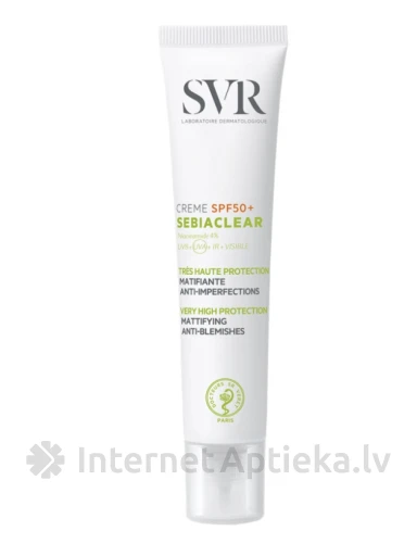 SVR SEBIACLEAR CREME veido saulės apsaugos kremas jautriai riebiai odai SPF50+, 40 ml | internetaptieka.lv