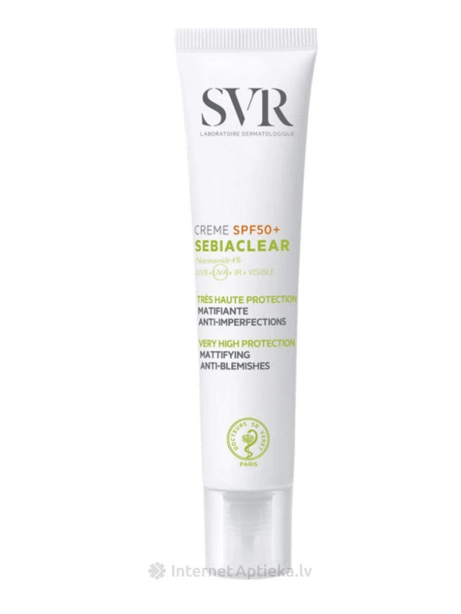 SVR SEBIACLEAR CREME veido saulės apsaugos kremas jautriai riebiai odai SPF50+, 40 ml | internetaptieka.lv