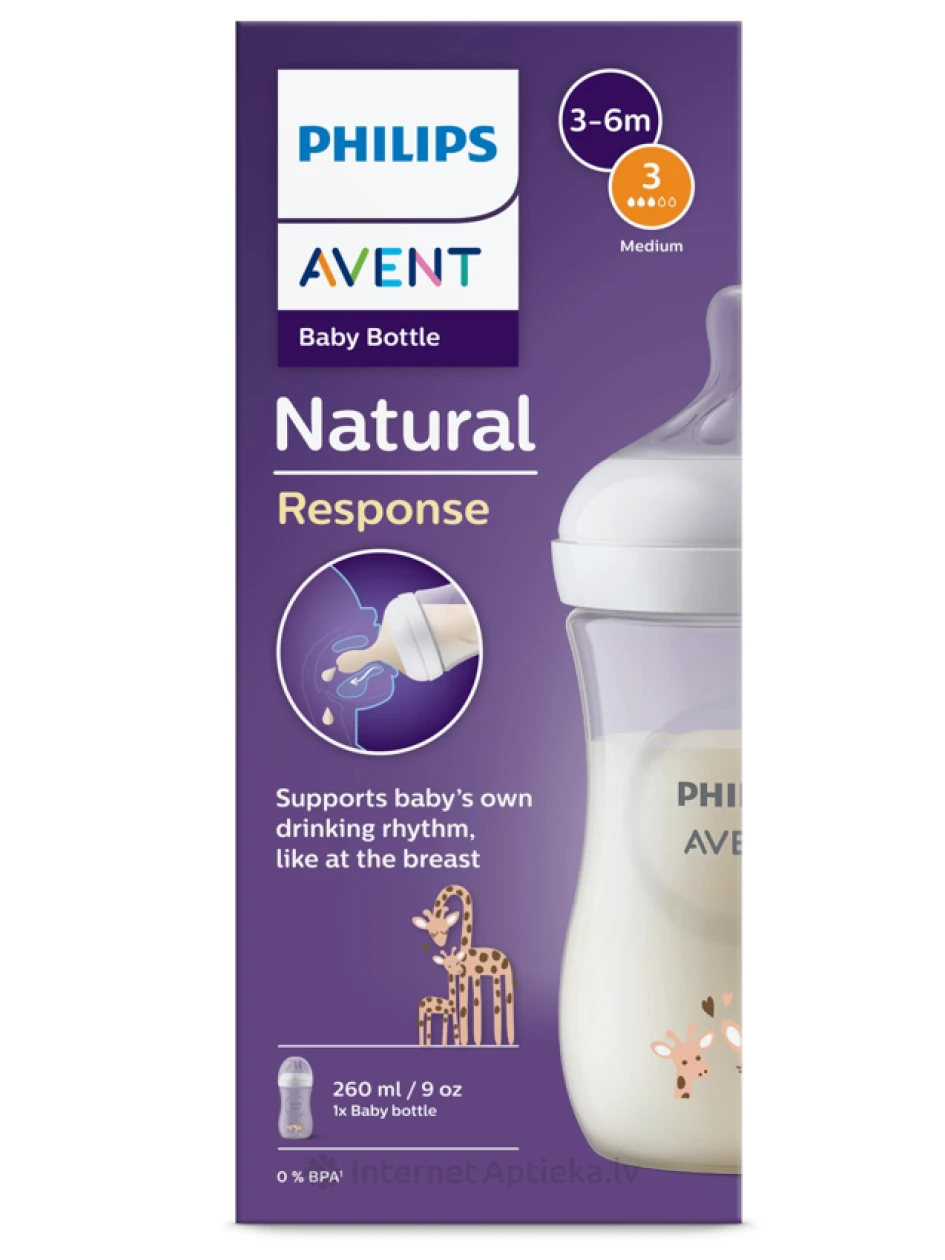 Philips Avent Giraffe Pretkoliku pudelīte ar individuālo dzeršanas ritmu 3-6 m+, 260 ml | internetaptieka.lv