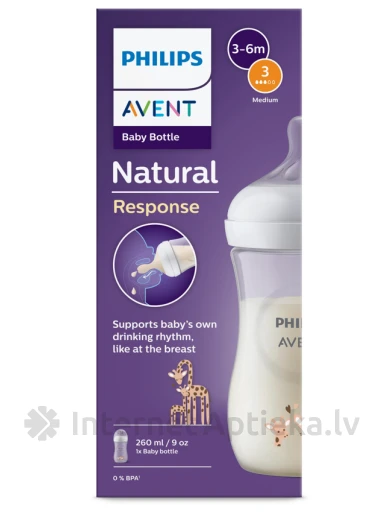 Philips Avent Giraffe Pretkoliku pudelīte ar individuālo dzeršanas ritmu 3-6 m+, 260 ml | internetaptieka.lv