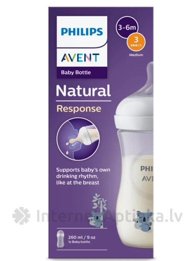 Philips Avent Koala Pretkoliku pudelīte ar individuālo dzeršanas ritmu 3-6 m+, 260 ml | internetaptieka.lv