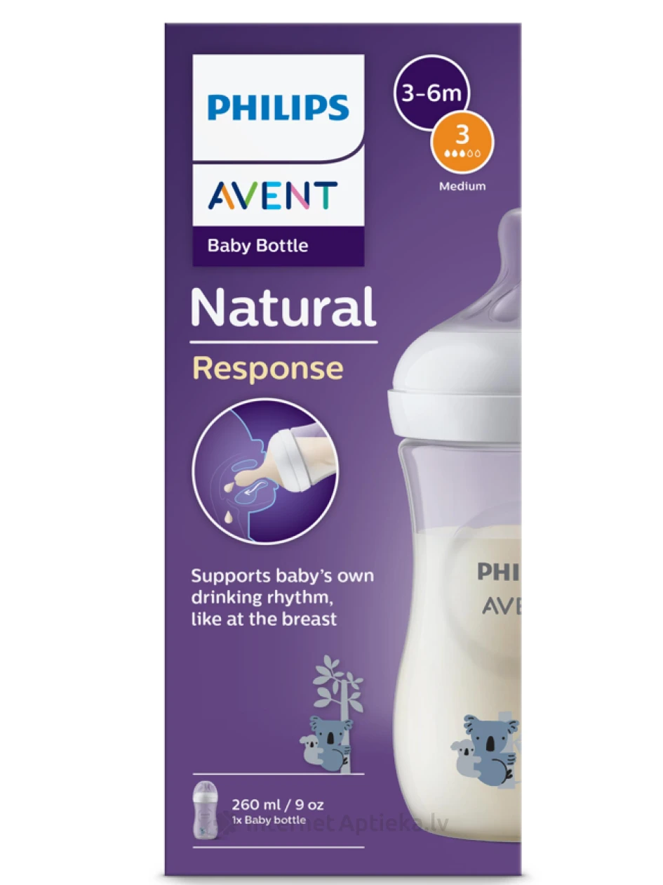Philips Avent Коала Антиколиковая бутылочка с индивидуальным ритмом питья 3-6 м+, 260 мл | internetaptieka.lv