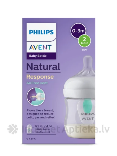 Philips Avent Zīdaiņu pretkoliku pudelīte ar AirFree vārstu 0-3 m, 125 ml | internetaptieka.lv