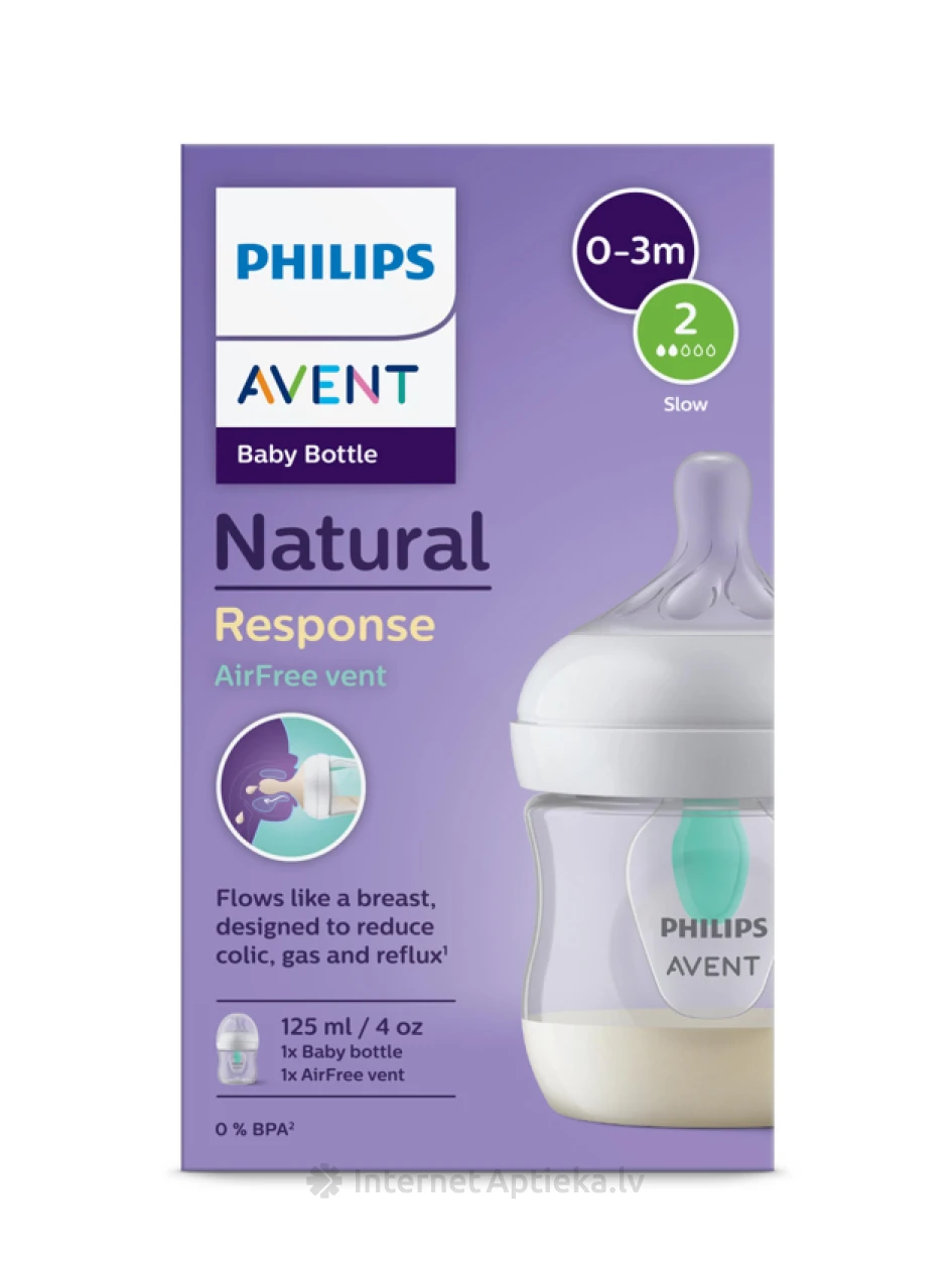 Philips Avent Baby koolikutevastane pudel AirFree klapiga 0-3 m, 125 ml | internetaptieka.lv