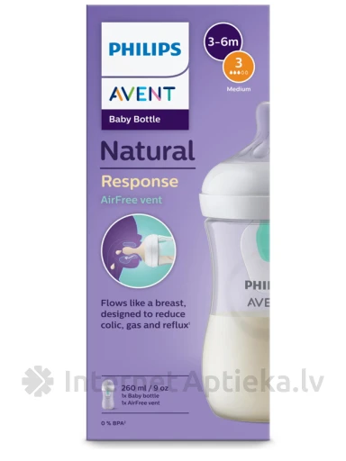 Philips Avent Zīdaiņu pretkoliku pudelīte ar AirFree vārstu 3-6 m+, 260 ml | internetaptieka.lv