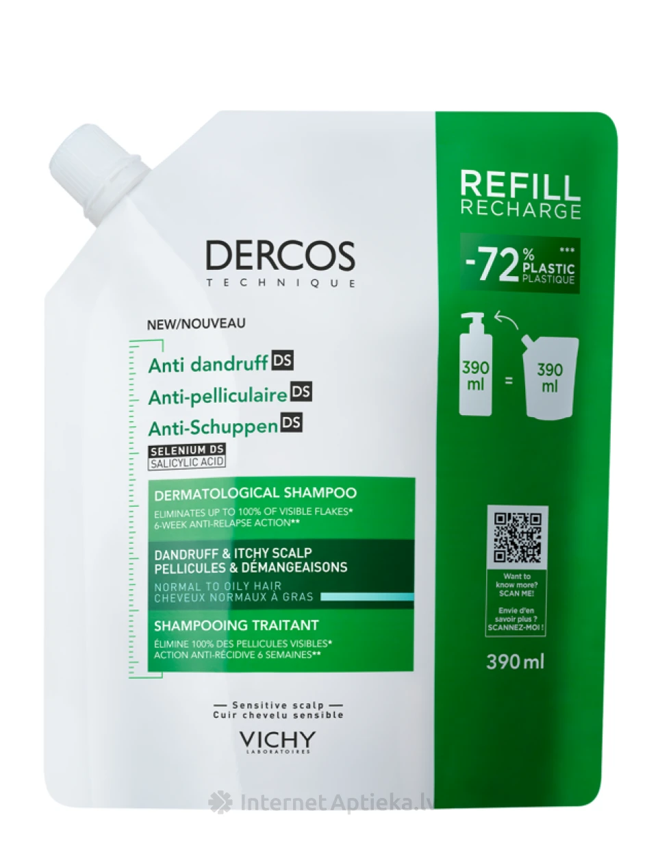 Vichy Dercos DS pretblaugznu šampūns taukainiem matiem, 390 ml | internetaptieka.lv
