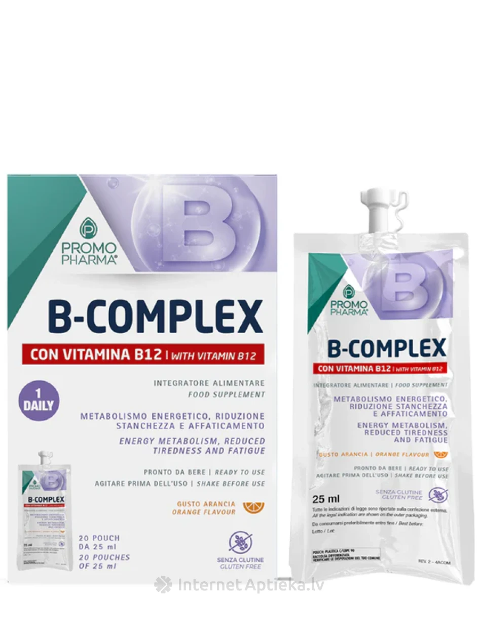 PROMOPHARMA B-COMPLEX ar vitamīnu B12 paciņas, 20*25 ml | internetaptieka.lv