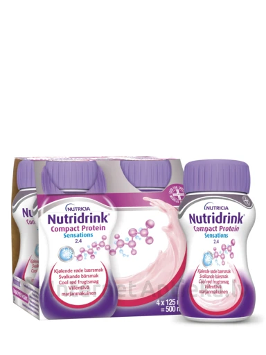 Nutricia Nutridrink Protein ar atsvaidzinošo sarkano augļu garšu, 4 x 125 ml | internetaptieka.lv