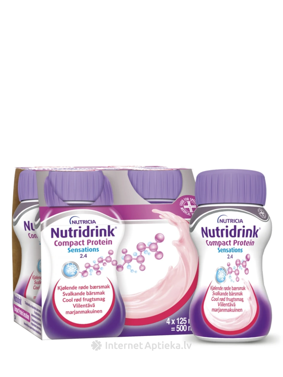 Nutricia Nutridrink baltymai su gaivinančiu raudonųjų vaisių skoniu, 4 x 125 ml | internetaptieka.lv