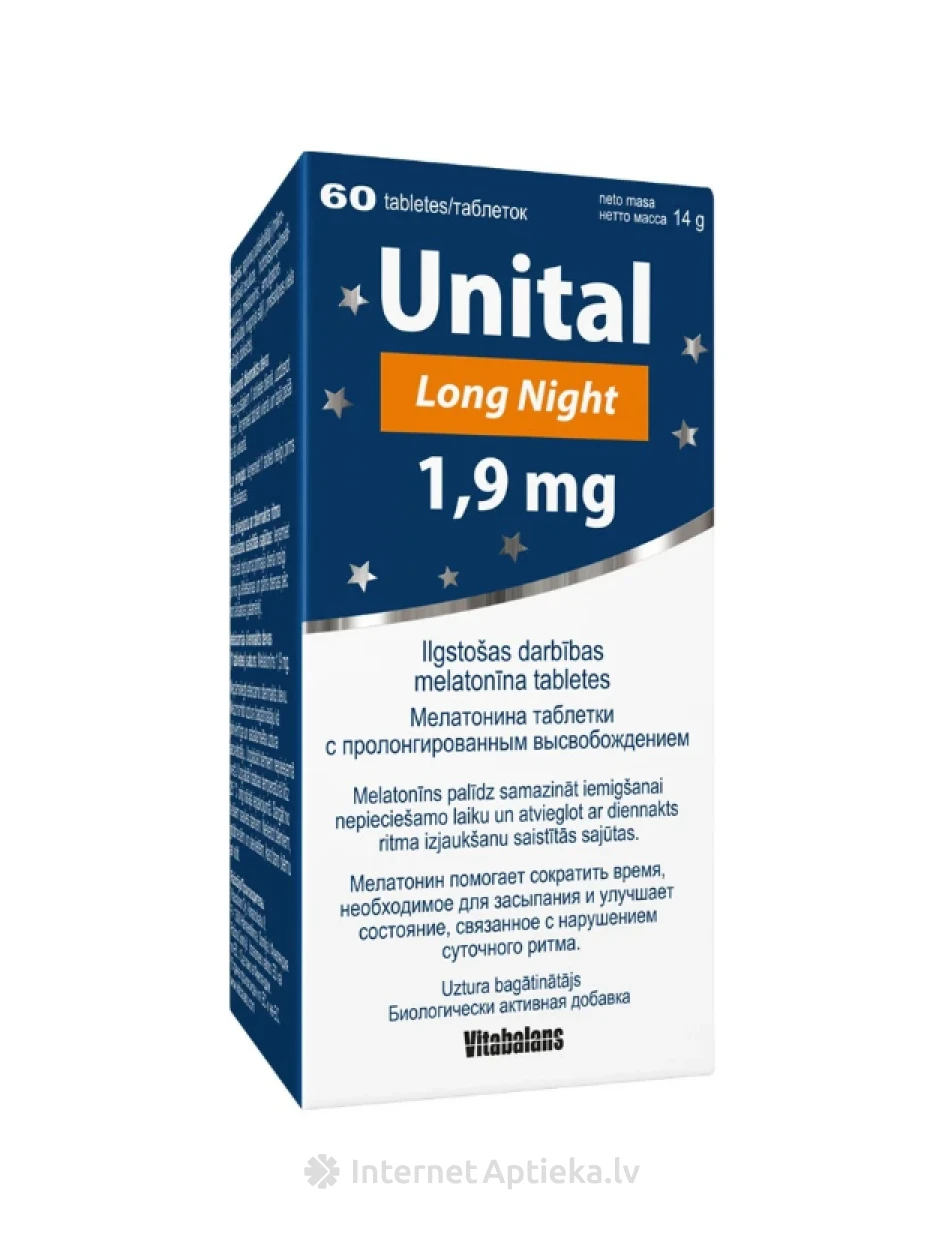 Unital Melatonin Long night 1,9 mg, 60 tabletti | internetaptieka.lv
