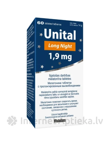 Unital Melatonīns Long night 1.9 mg, 60 tabletes | internetaptieka.lv