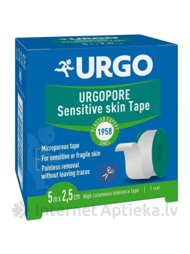 Urgopore plāksteris rullī, neausts, elastīgs, balts, 5 m x 2.5 cm | internetaptieka.lv