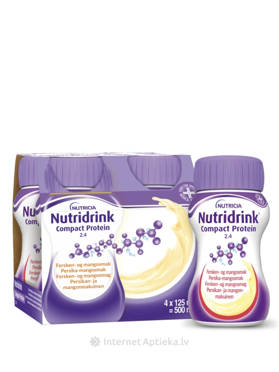 Nutricia Nutridrink Protein ar persiku un mango garšu, 4 x 125 ml | internetaptieka.lv