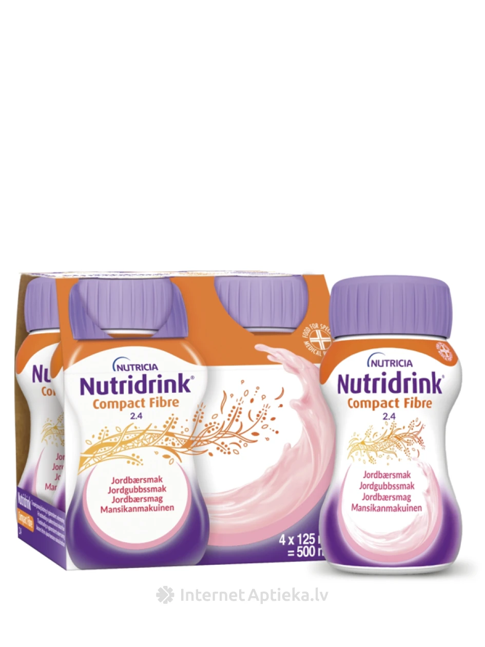 Nutricia Nutridrink Multi Fibre ar zemeņu garšu, 4 x 125 ml | internetaptieka.lv