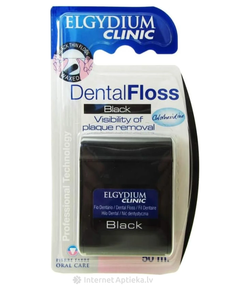ELGYDIUM CLINIC DENTAL FLOSS Melns zobu diegs | internetaptieka.lv