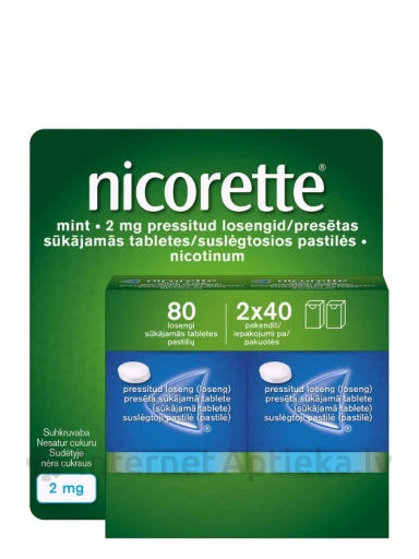 Nicorette Mint 2 мг прессованные таблетки для рассасывания, 80 таблеток | internetaptieka.lv