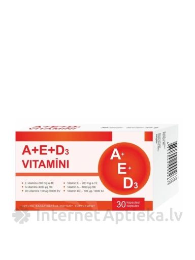 A+E+D3 VITAMĪNI kapsulas, 30 gb. | internetaptieka.lv