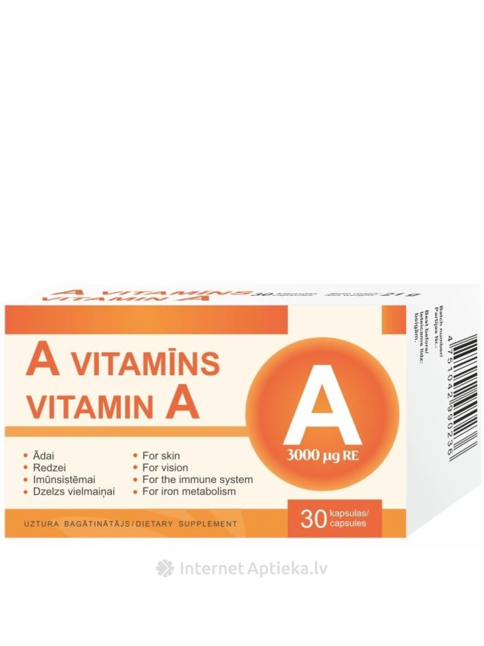 A VITAMĪNS kapsulas, 30 gb. | internetaptieka.lv