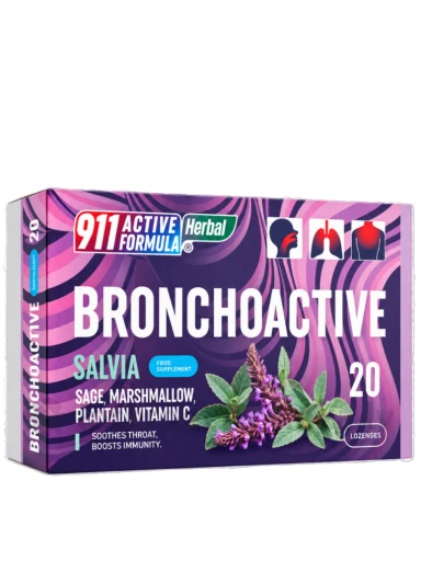 911 Active Formula Bronchoactive Salvia sūkājamās tabletes, 20 gb. | internetaptieka.lv