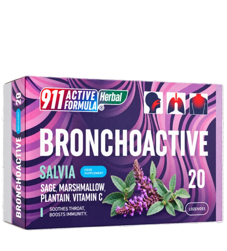 911 Active Formula Bronchoactive Salvia sūkājamās tabletes, 20 gab.