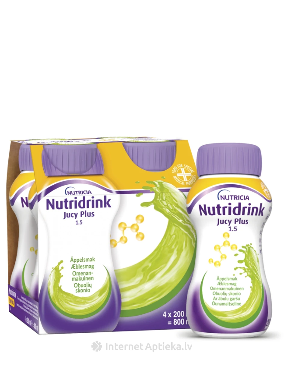NUTRIDRINK JUCY PLUS (ar ābolu garšu), 4X200 ml | internetaptieka.lv