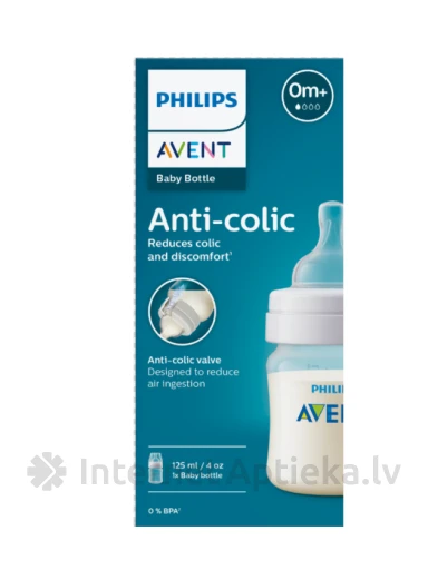 Philips Avent Антиколиковая бутылочка для кормления, соска для новорождённых 0m+, 125 мл | internetaptieka.lv