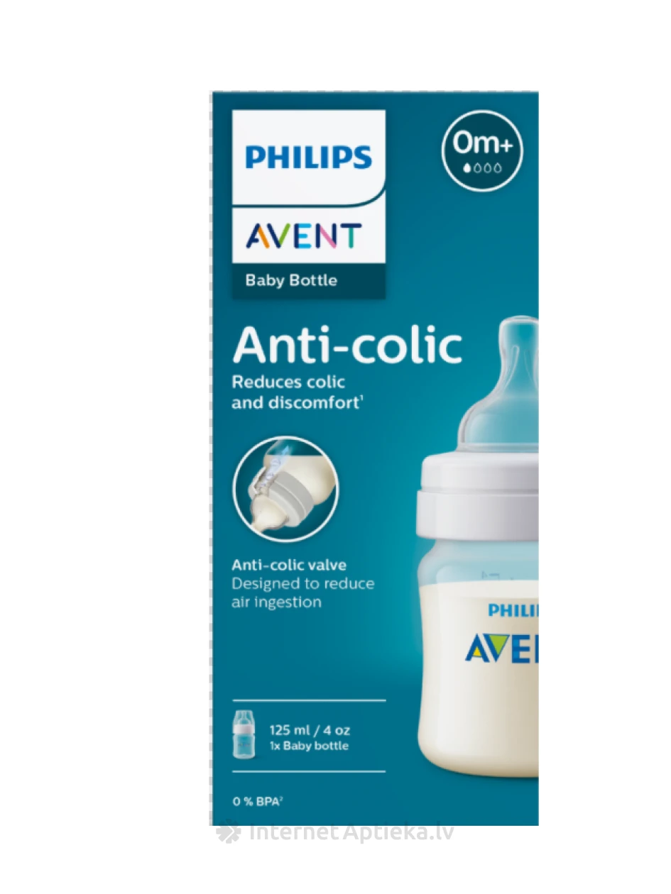 Philips Avent Антиколиковая бутылочка для кормления, соска для новорождённых 0m+, 125 мл | internetaptieka.lv