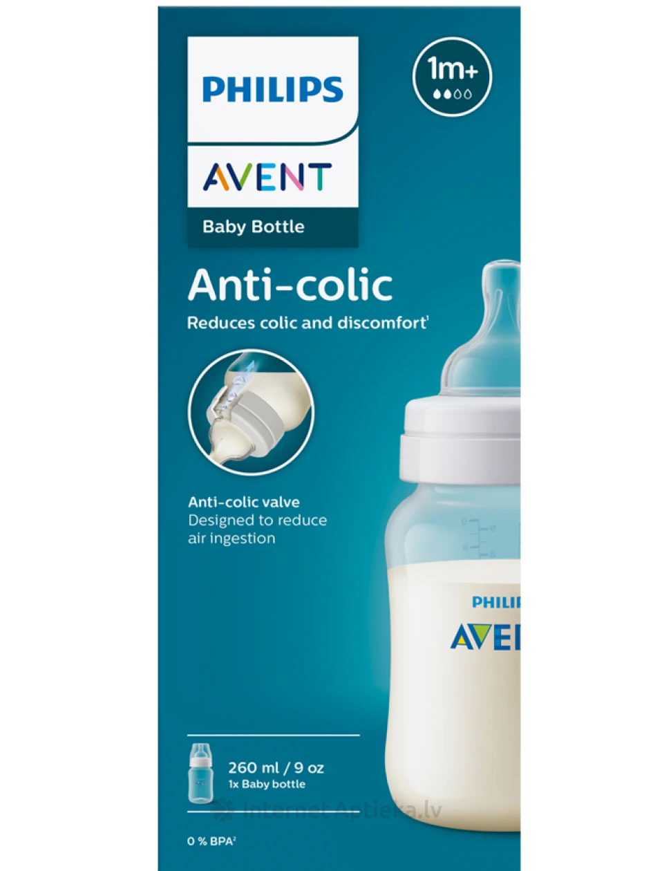 Philips Avent Антиколиковая бутылочка для кормления 1m+, 260 мл | internetaptieka.lv