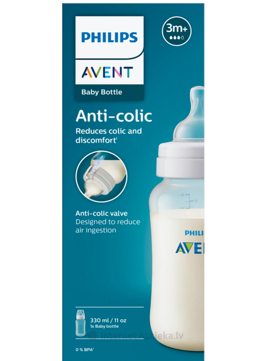 Philips Avent Антиколиковая бутылочка для кормления 3м+, 330 мл | internetaptieka.lv