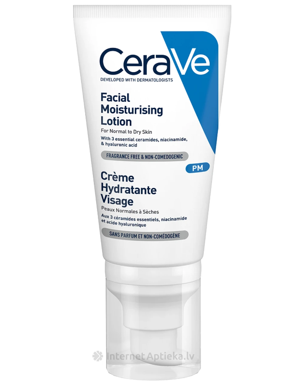 CeraVe увлажняющий крем для нормальной и сухой кожи лица, 52 мл | internetaptieka.lv