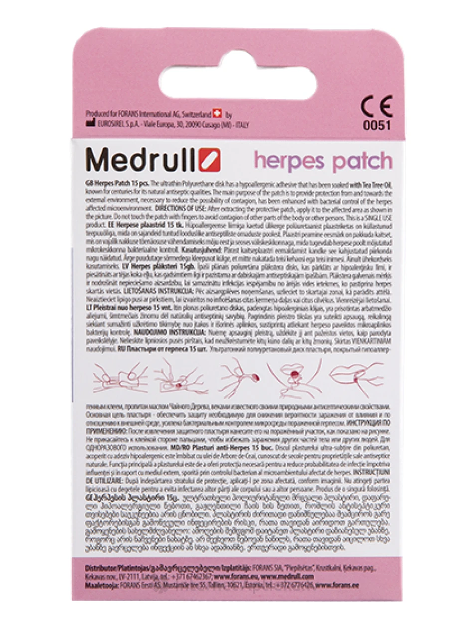 Medrull Invisible Herpes nähtamatu plaaster huuleherpese jaoks, 15 tk. | internetaptieka.lv