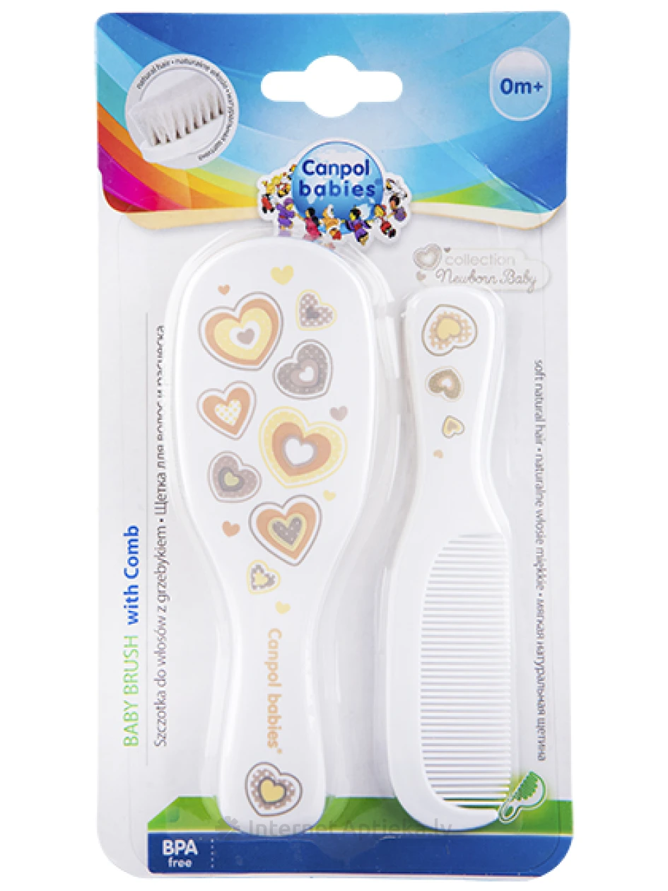 Щетка для волос и расческа Canpol Newborn/с натуральной щетиной белая, 1 шт. | internetaptieka.lv
