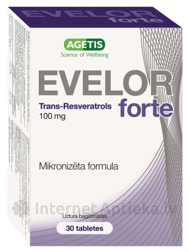 Agetis EVELOR® forte Trans-Resveratrols 100 mg, 30 таблеток | internetaptieka.lv