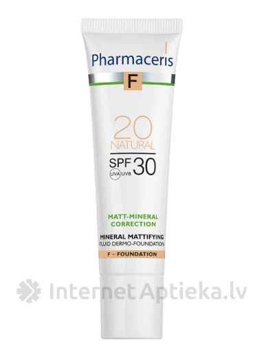 PHARMACERIS F Minerāls matējošs tonālais krēms SPF30 20 natural, 30 ml | internetaptieka.lv