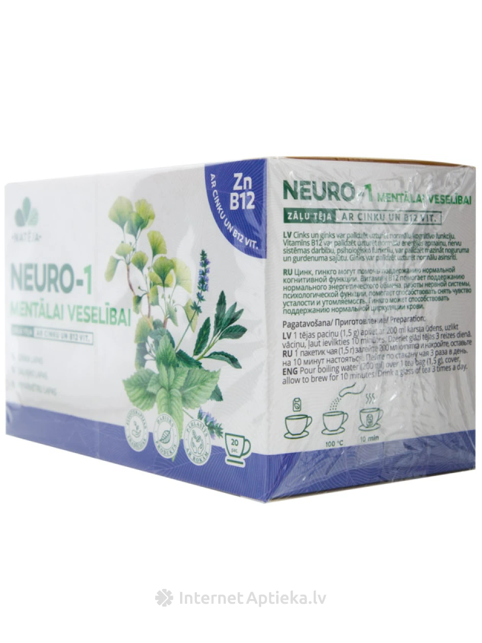 Zāļu tēja Natēja Neuro - 1 Mentālai Veselībai ar Cinku un B12 vit., 20 paciņas | internetaptieka.lv