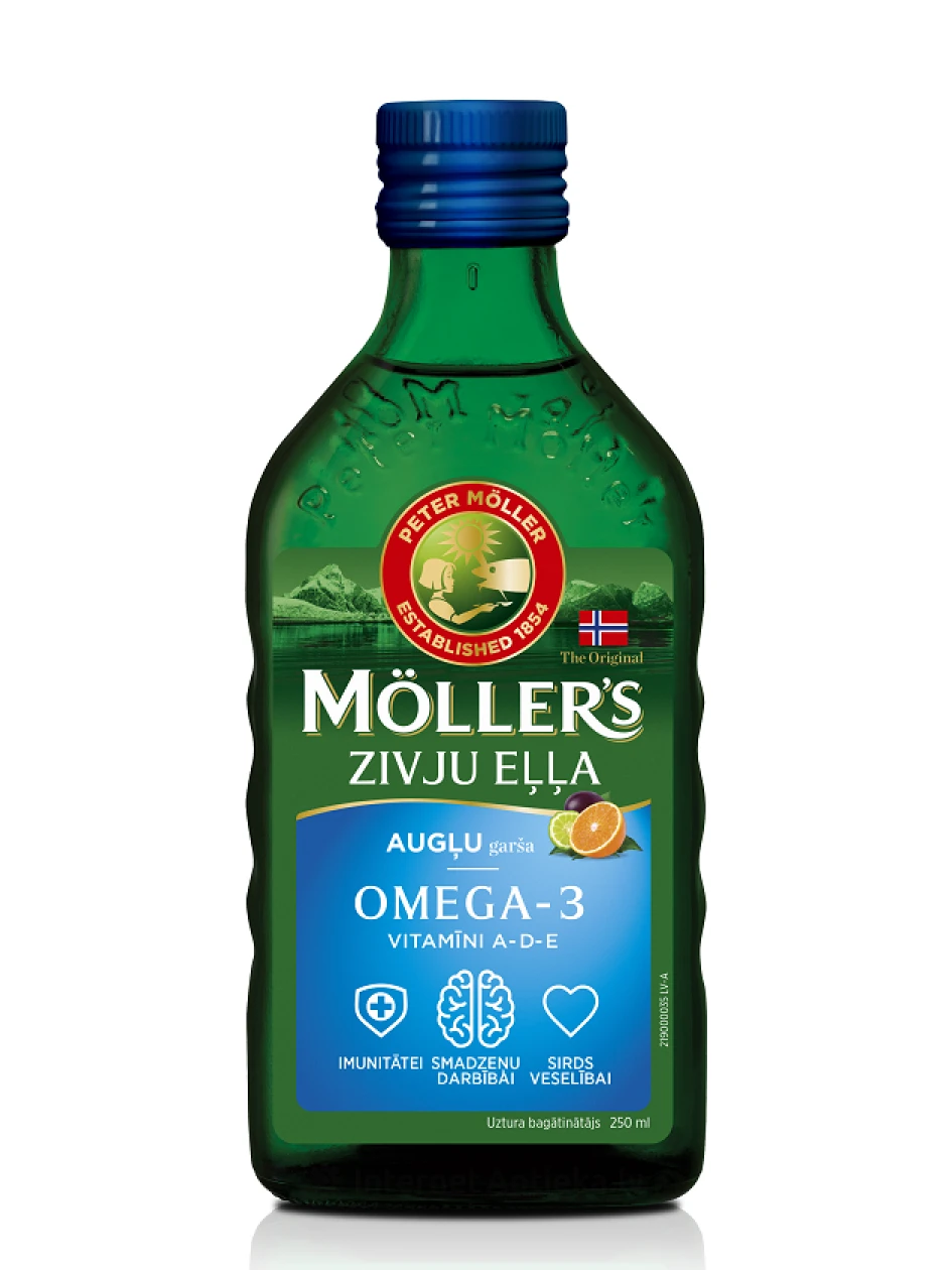 Möller′s Omega-3 zivju eļļa ar augļu garšu, 250 ml | internetaptieka.lv