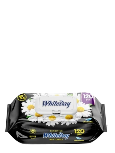 White Day Mitrās salvetes Sensitive Kumelīte, 120 gb. | internetaptieka.lv
