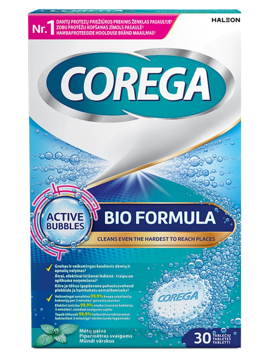 Corega BIO, средство для очищения зубных протезов, 30 таблеток | internetaptieka.lv